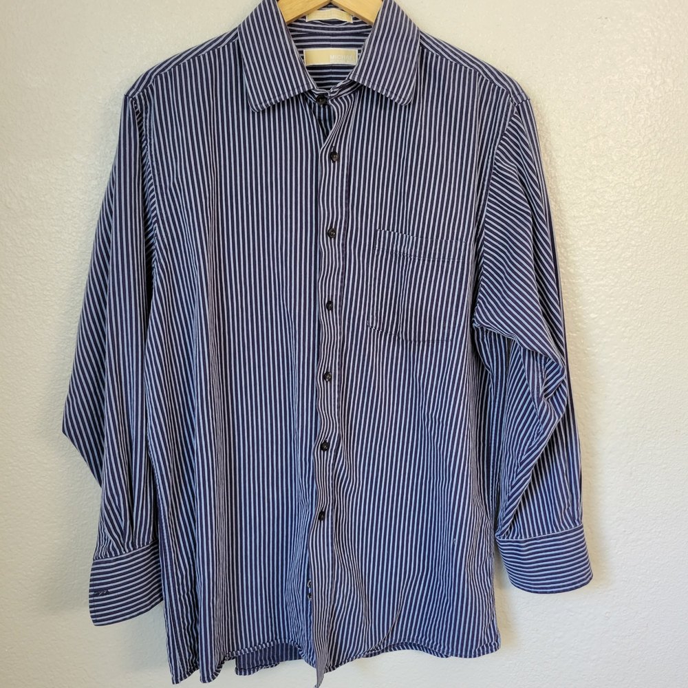 Michael Kors Mens Blue Dress Shirt Button Down 161/2  32/33  Large